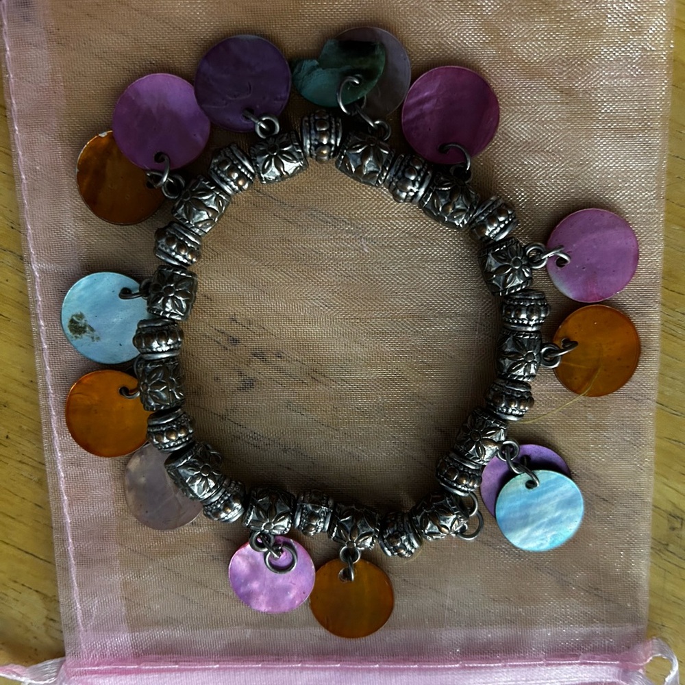 Vintage 90’s Silver Tone Mother of Pearl and Abalone Bracelet